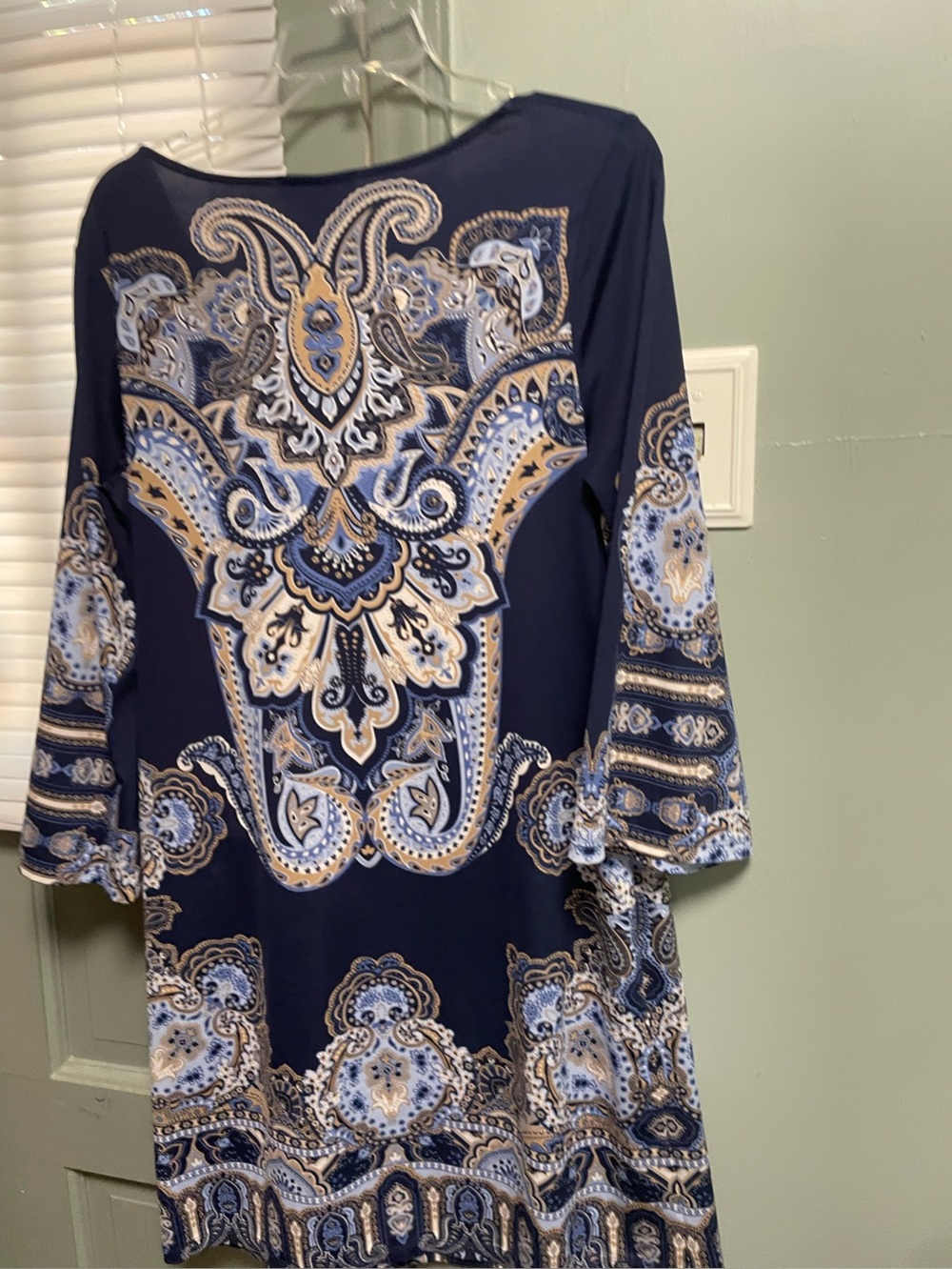 INC Navy Paisley-Print Long-Sleeve Dress w/a little bling!